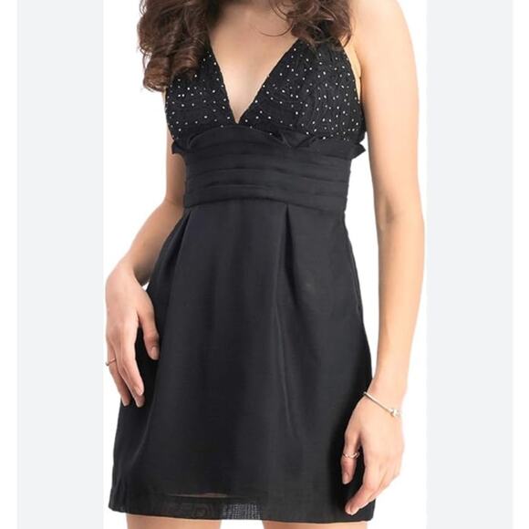 Free People We Go Together Dress 6 Black Beaded Mini Plunge Cocktail Party New - Picture 1 of 12